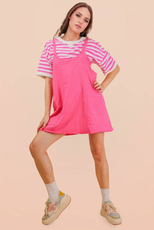 Mineral Washed Knit Mini Dress with Shorts Inside