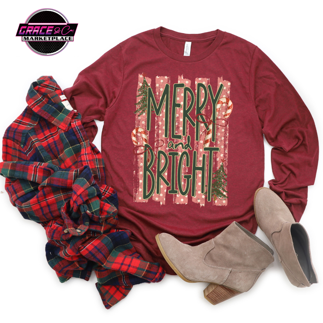 Merry and Bright Christmas Stripes Tee