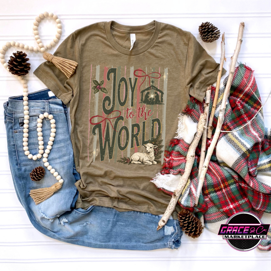 Joy To The World Christmas Stripes Tee