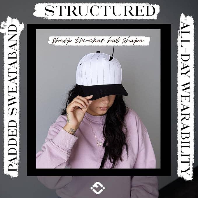 Men/Women's 2-Tone Blank Cap - Pinstripe - Black/White