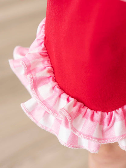Strawberry Sweetness Embroidered Gingham Ruffle Outfit