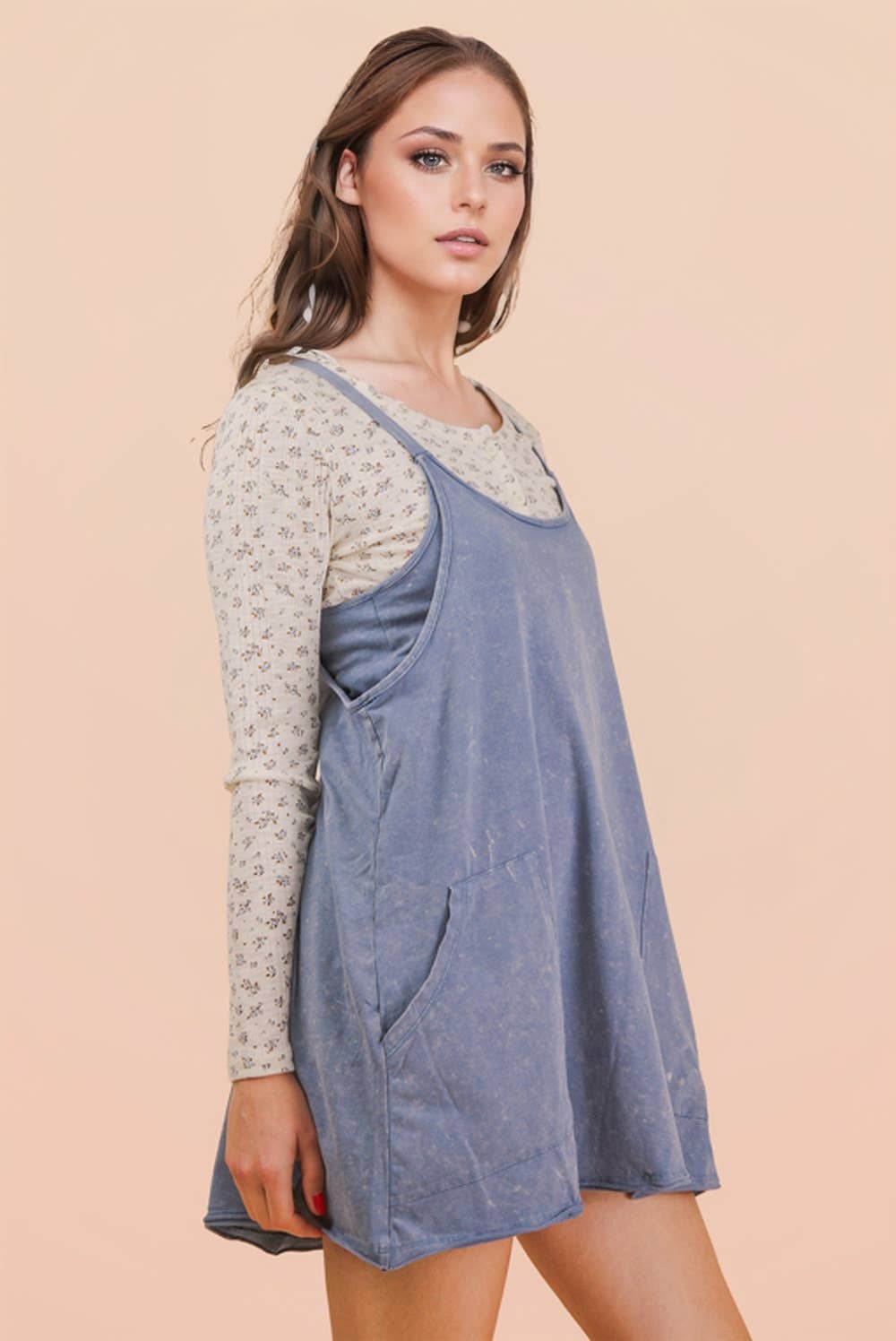 Mineral Washed Knit Mini Dress with Shorts Inside