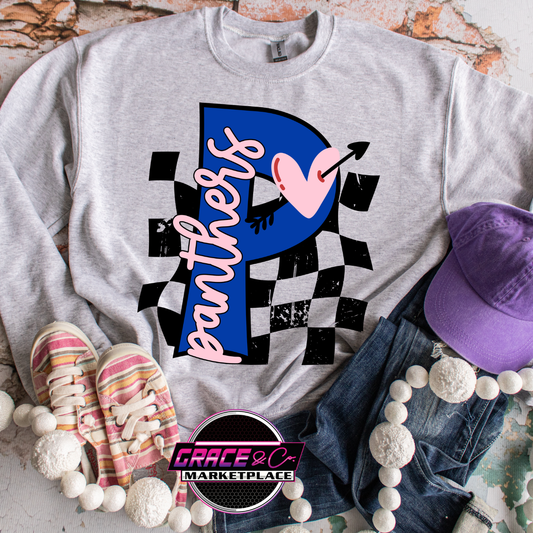 Panthers Cupid Heart Checks Graphic Tee