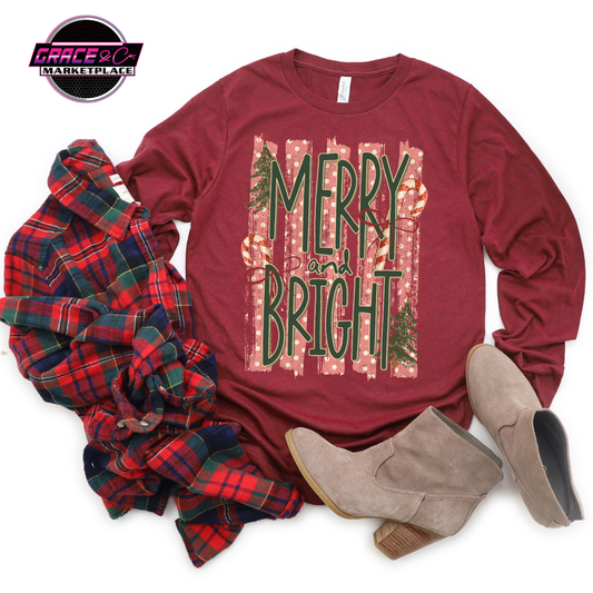 Merry and Bright Christmas Stripes Tee