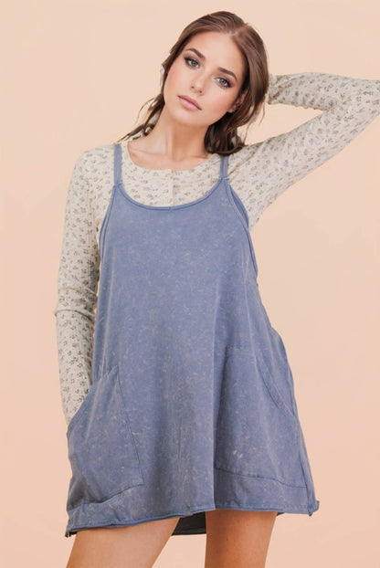 Mineral Washed Knit Mini Dress with Shorts Inside