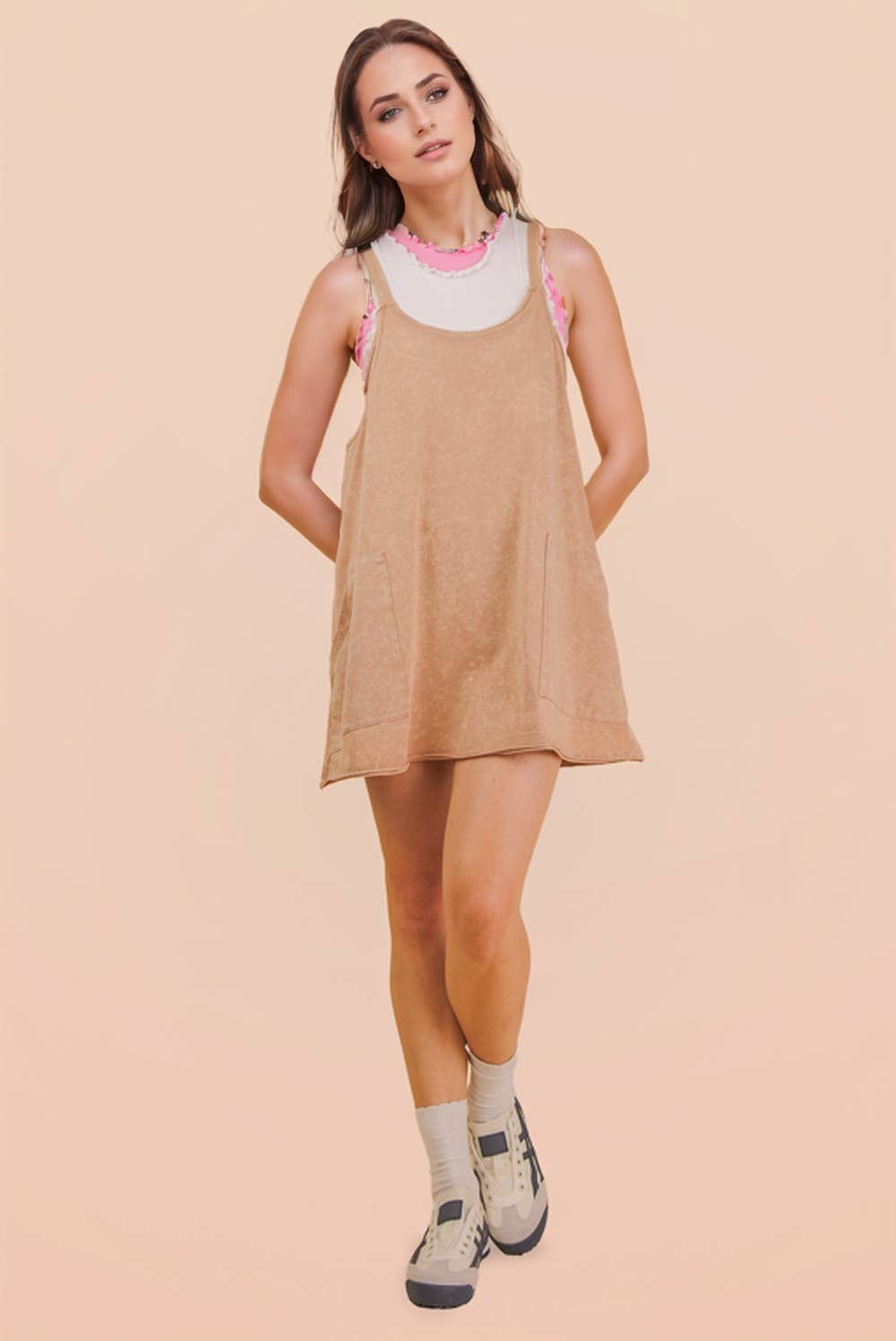Mineral Washed Knit Mini Dress with Shorts Inside