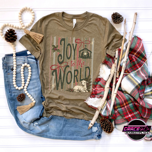 Joy To The World Christmas Stripes Tee