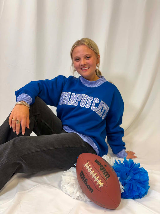Wampus Cats Gingham Mockneck Sweatshirt
