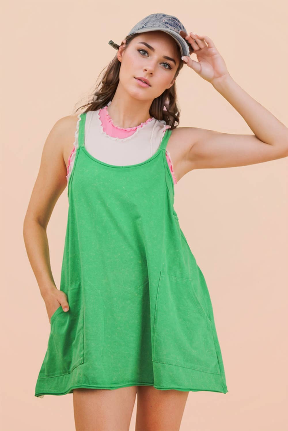 Mineral Washed Knit Mini Dress with Shorts Inside
