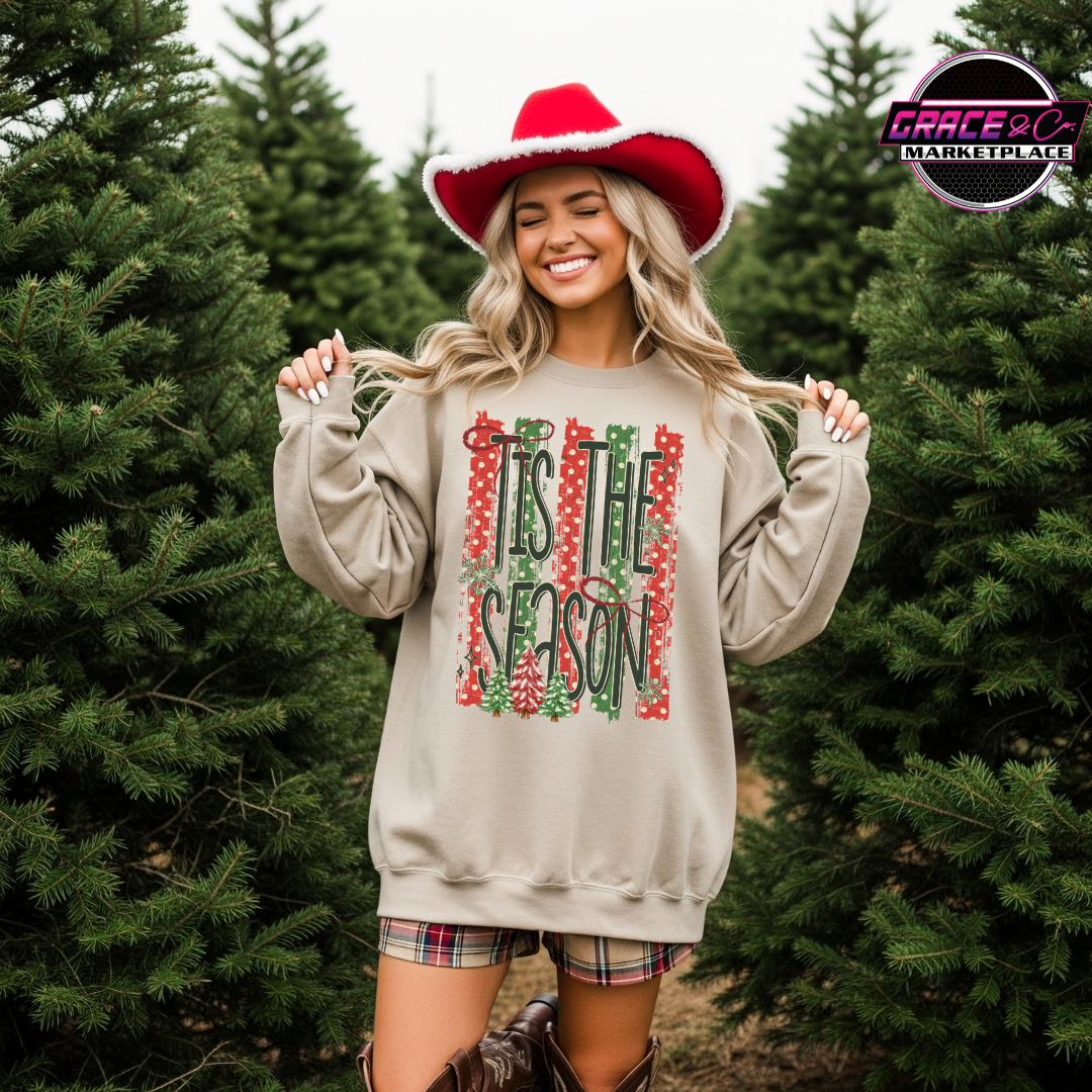 Tis The Season Christmas Stripes Tee