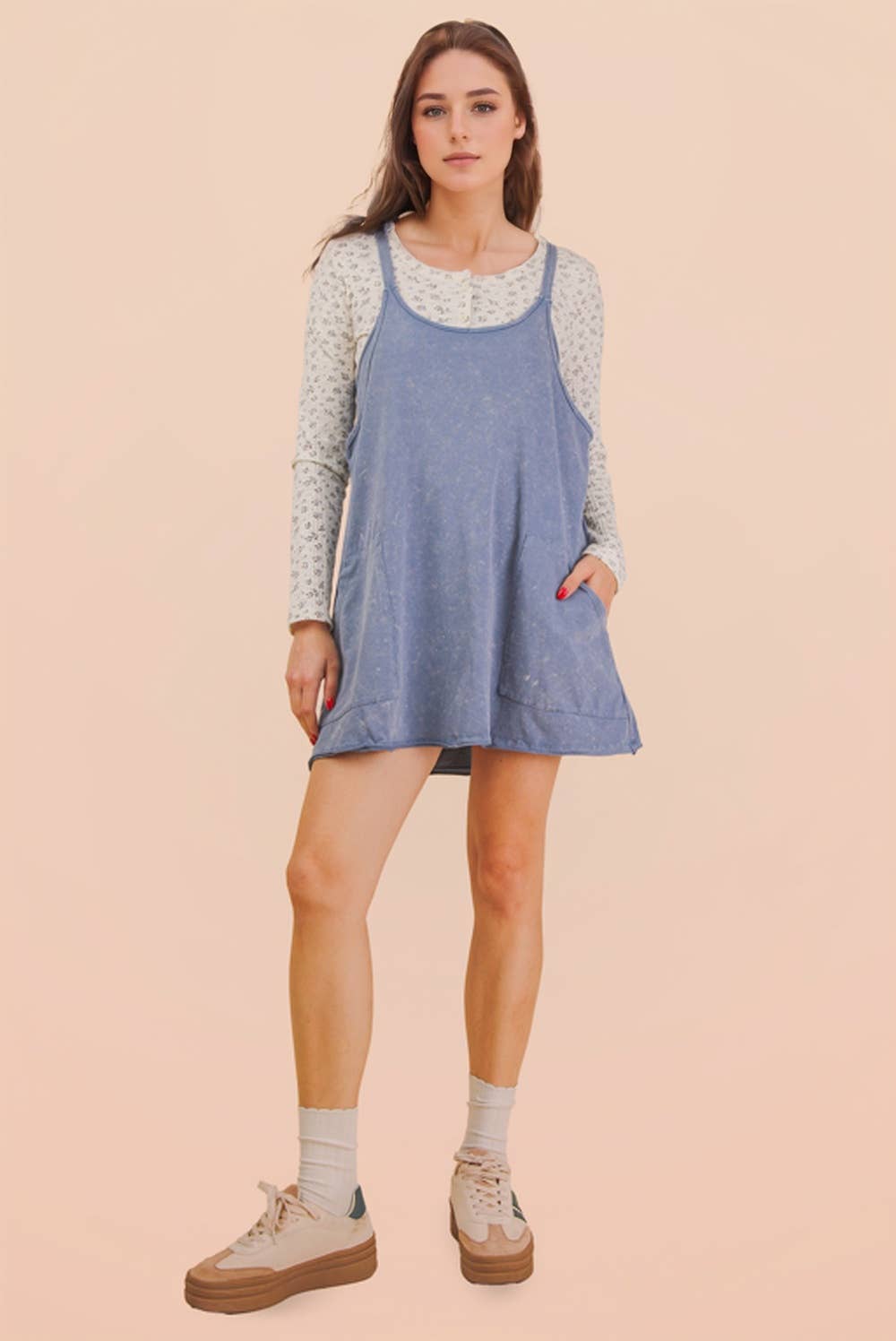 Mineral Washed Knit Mini Dress with Shorts Inside
