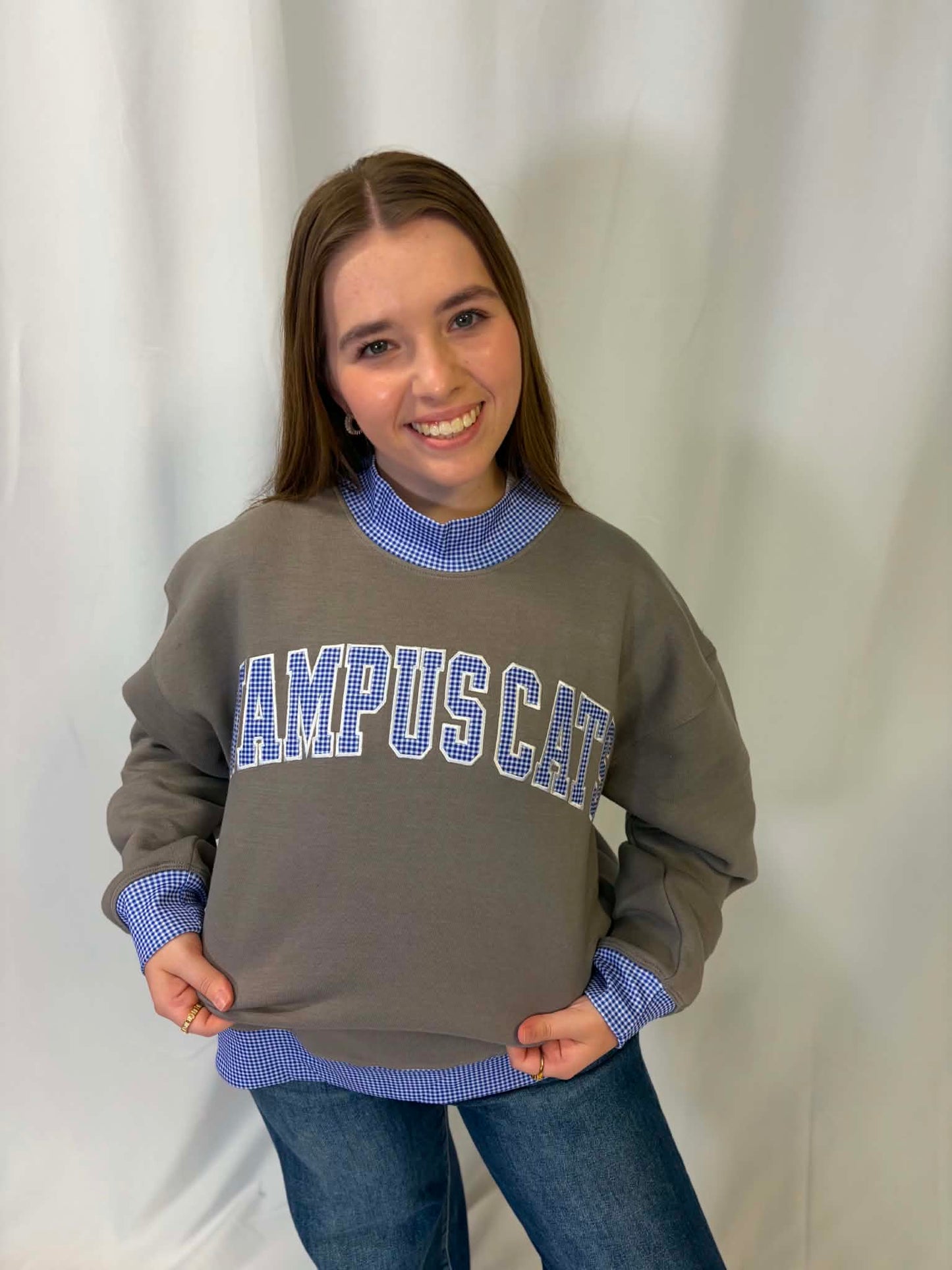 Wampus Cats Gingham Mockneck Sweatshirt