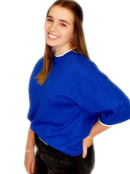 Gameday Contrast Trim Oversized Sweater Top