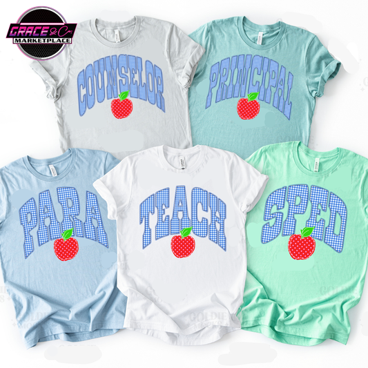 Blue Gingham School Titles Tee