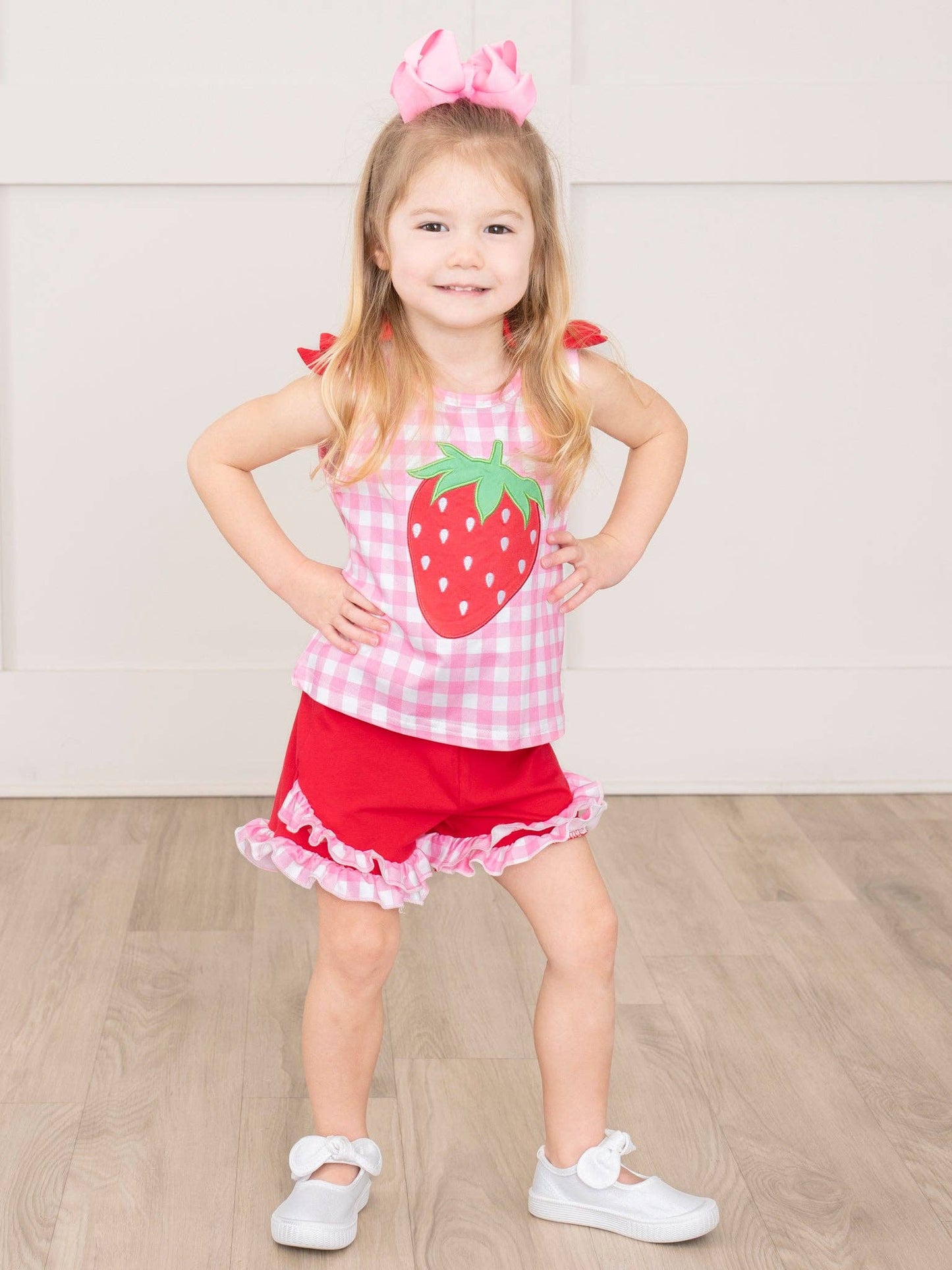 Strawberry Sweetness Embroidered Gingham Ruffle Outfit