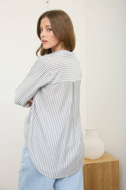 STRIPE COLLARED BUTTON DOWN LIGHTWEIGHT SHIRT