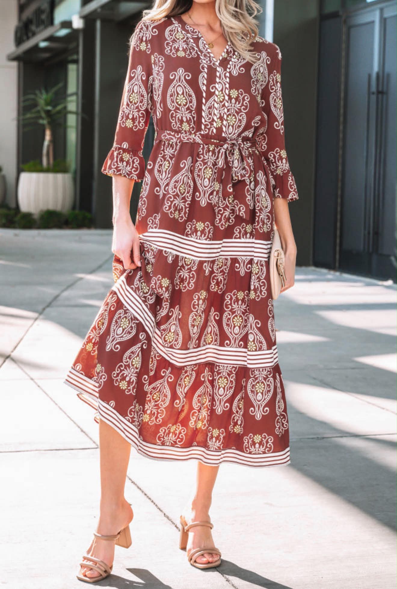 Maroon Paisley Tiered Dress