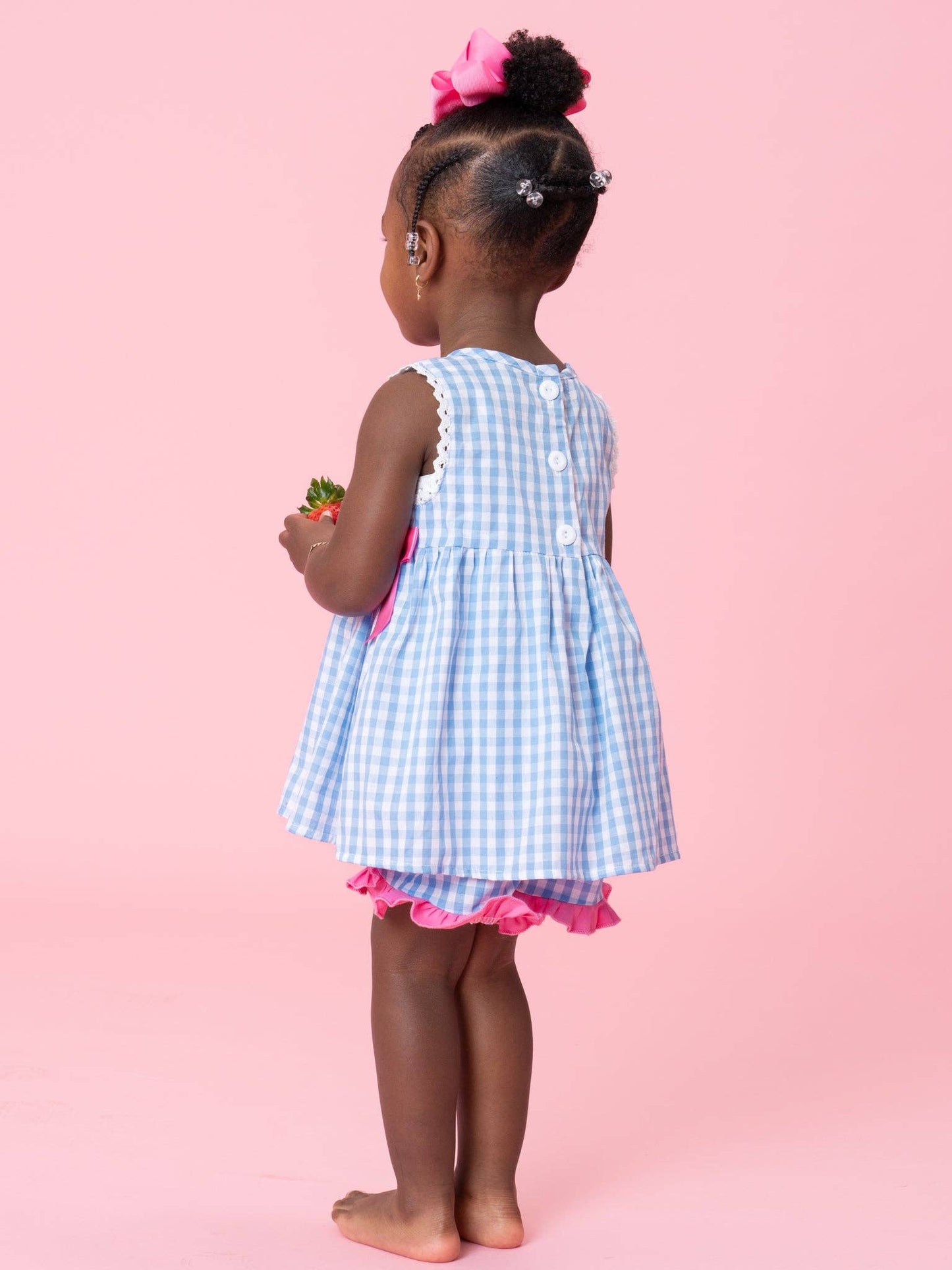 Gingham Embroidered Strawberries 100% Cotton Ruffle Outfit