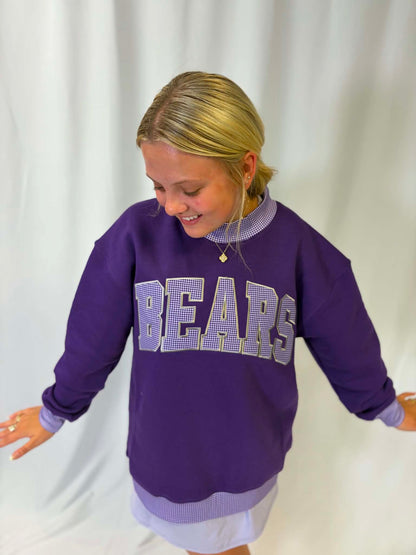 Bears Gingham Mockneck Sweatshirt