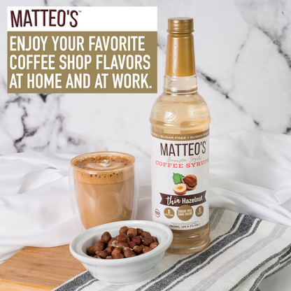 Matteo's Sugar Free Coffee Syrup, Hazelnut, 0 Calories, 0 Sugar, Keto Friendly