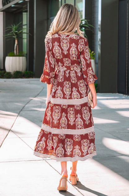 Maroon Paisley Tiered Dress