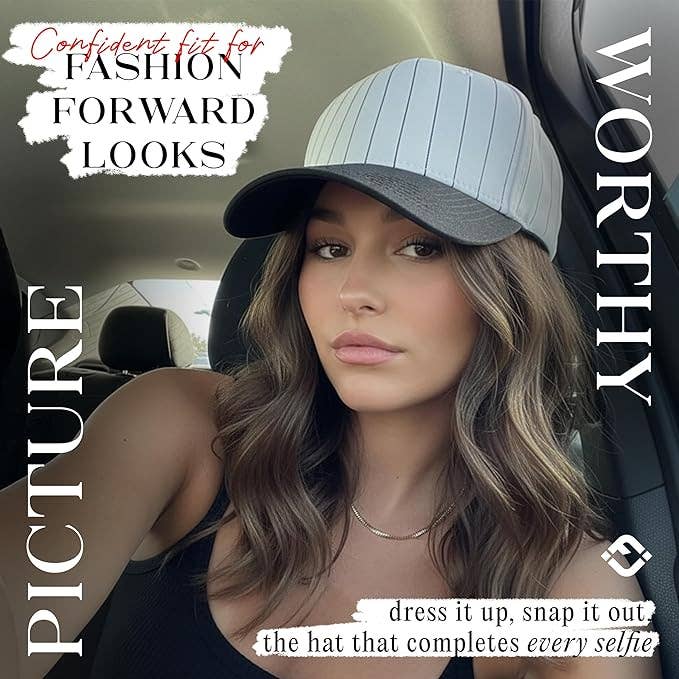 Men/Women's 2-Tone Blank Cap - Pinstripe - Black/White