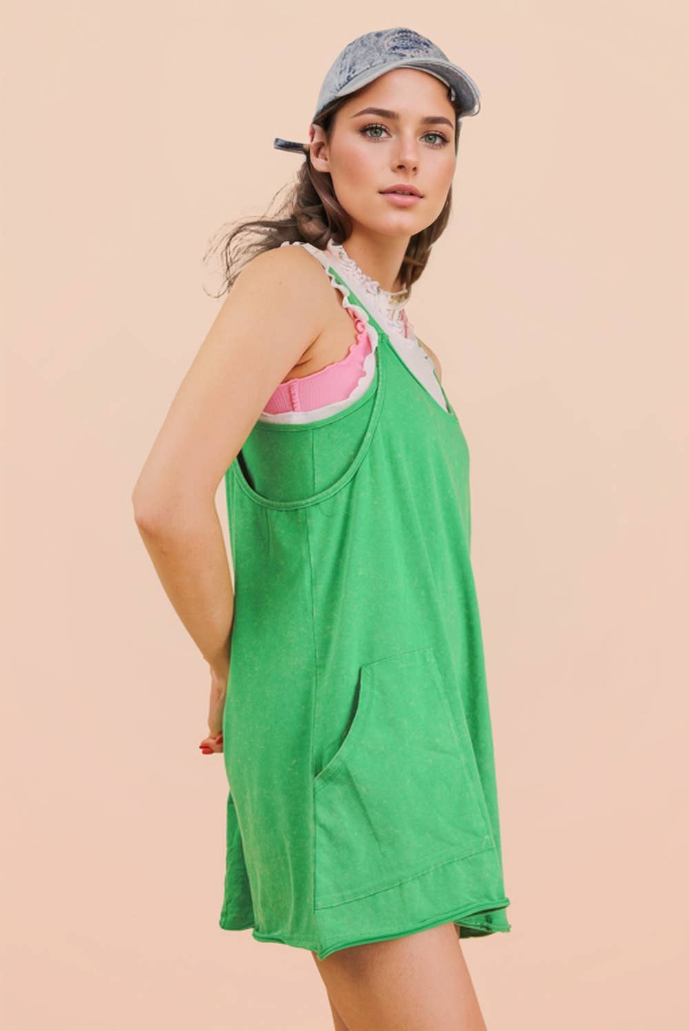 Mineral Washed Knit Mini Dress with Shorts Inside